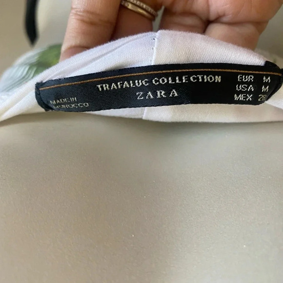 Zara Womens White Green Tropical Crop Tank Top Medium - Picture 8 of 13